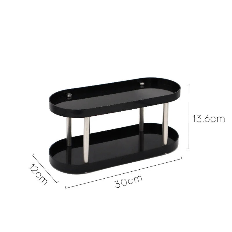A two-tier black makeup organizer with dimensions shown: 30x12x13.6cm. - RoomDen