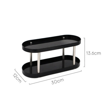 A two-tier black makeup organizer with dimensions shown: 30x12x13.6cm. - RoomDen