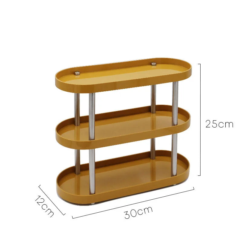 A three-tier mustard makeup organizer with dimensions shown: 30x12x25cm. - RoomDen