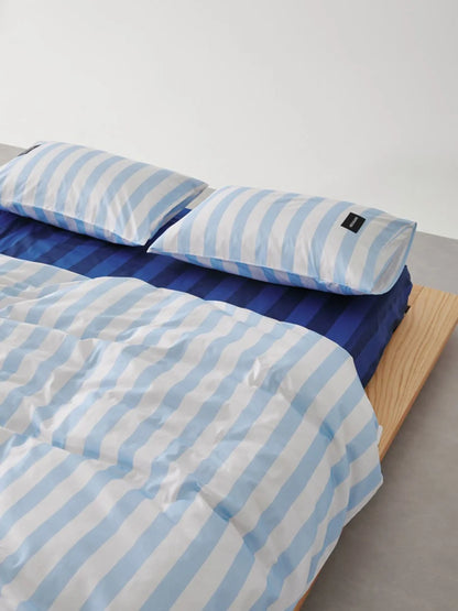 Detail of washed cotton texture on Sky Blue & White Striped pillowcases - RoomDen