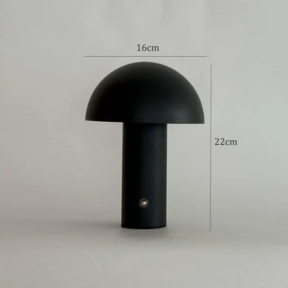 The black mushroom lamp shown with dimension callouts: 16cm width and 22cm height - RoomDen.