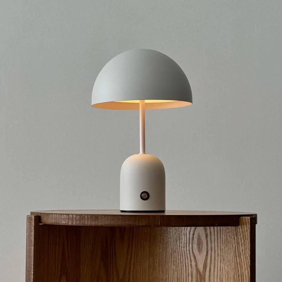 Front view of the Off-White lamp showing its warm light temperature setting - RoomDen