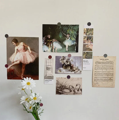 Ballerina Pink wall collage kit with soft, romantic paintings by Degas, creating a Coquette aesthetic - RoomDen.