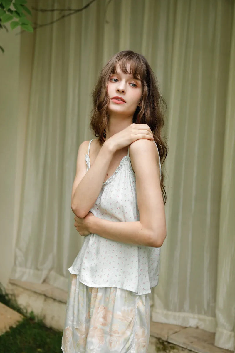 Soft Girl Aesthetic Sage Green Pajama Set material texture and drape - RoomDen