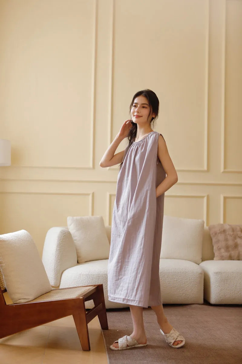 Lavender Purple Minimalist Pajama Dress Full Body - RoomDen