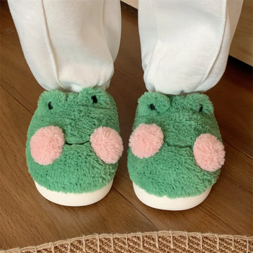 Plush 3D Frog Fleece House Slippers