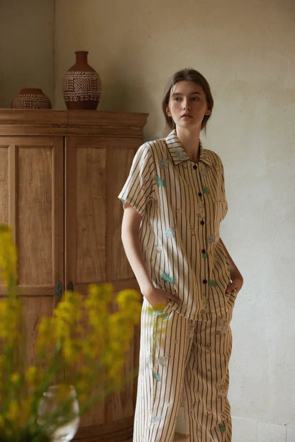 RoomDen Vintage Style Striped Loungewear Set - Cottagecore Aesthetic