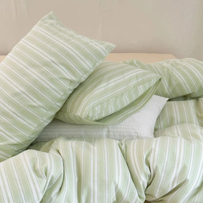 Soft Layers of Sage Green Striped Bedding Set - RoomDen
