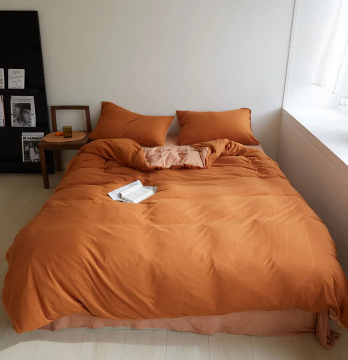 Full Bed View of Warm Terracotta & Peach Dual-Tone Bedding - RoomDen