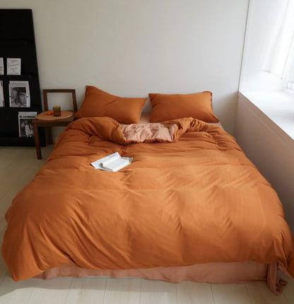 Full Bed View of Warm Terracotta & Peach Dual-Tone Bedding - RoomDen