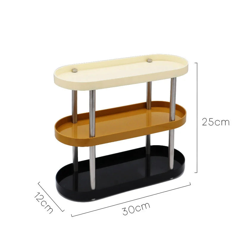 A three-tier tricolor makeup organizer with dimensions shown: 30x12x25cm. - RoomDen