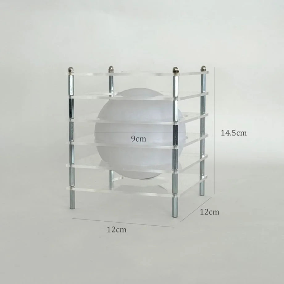 Dimension diagram of the Crystal Clear Caged Lamp indicating its height of 14.5cm and width of 12cm - RoomDen