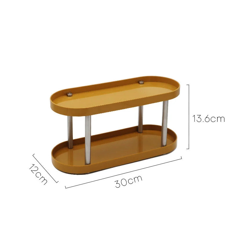 A two-tier mustard makeup organizer with dimensions shown: 30x12x13.6cm. - RoomDen