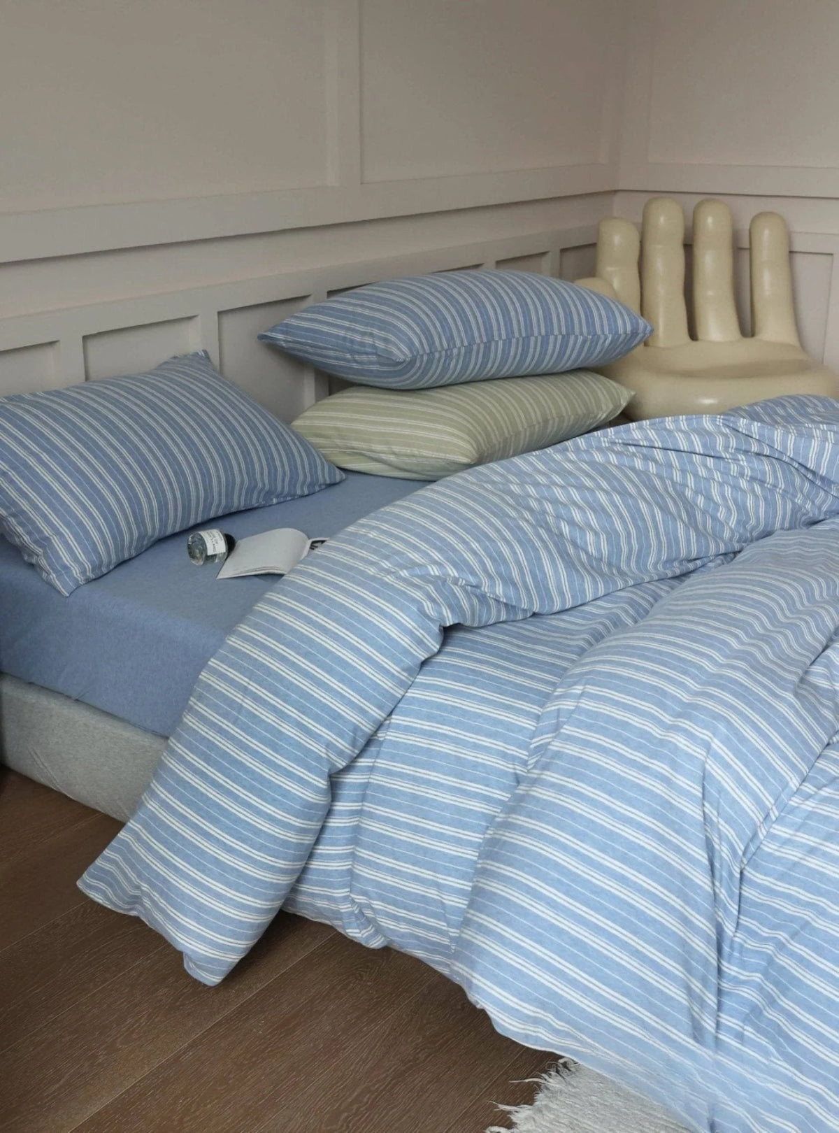Denby striped jersey cotton bedding set in steel blue, view 18
