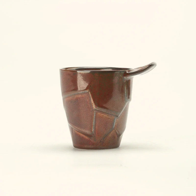 Close-up of the Russet Brown Textured Geometric Ceramic Coffee Cup without its saucer - RoomDen