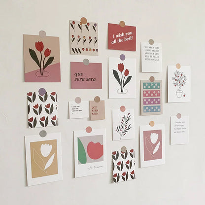 Angled lifestyle shot of the Cottagecore-inspired floral and quote wall collage kit. - RoomDen