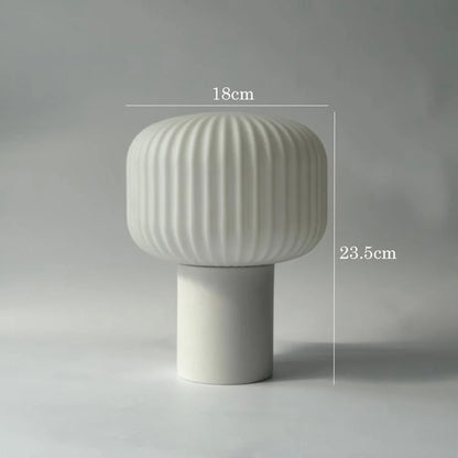 Creamy White Pleated Glass Mushroom Accent Lamp with dimensions 18cm by 23cm displayed - RoomDen