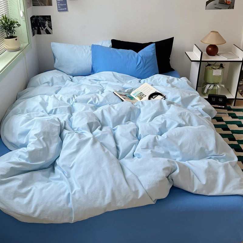 Full view of Sky Blue Duvet Cover Set in sunlit room - RoomDen