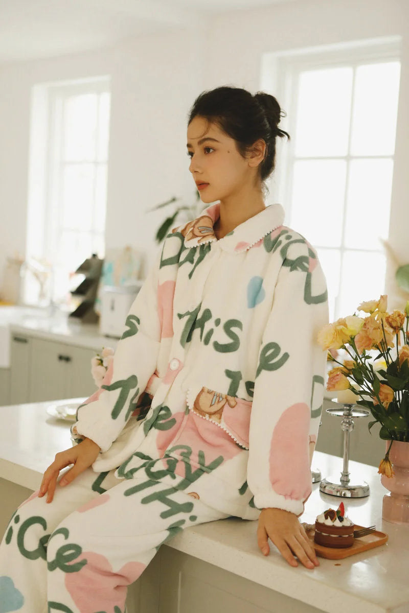 Side View of Soft Girl Aesthetic Winter Loungewear Set - RoomDen