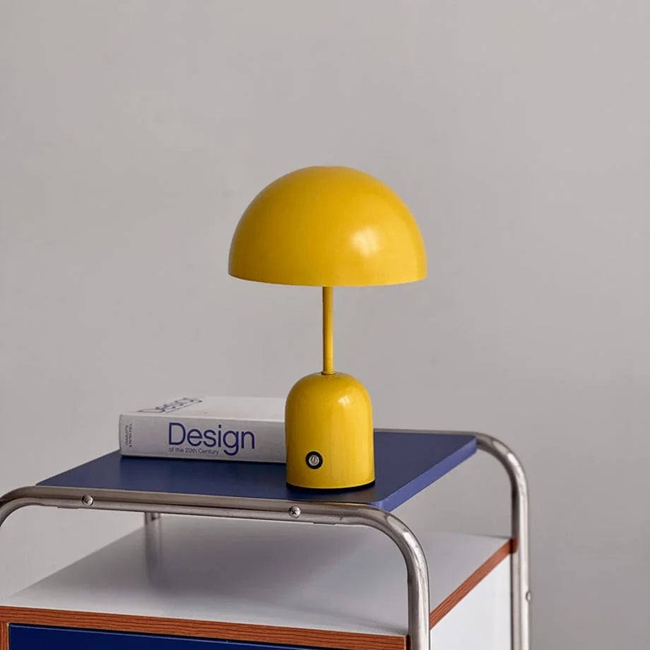 Canary Yellow Smooth Mushroom Dome Metal Accent Lamp on a side table - RoomDen