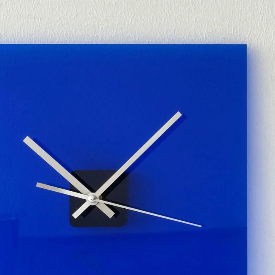Detailed close-up of the Cobalt Blue clock face, highlighting the white hands and black center. - RoomDen