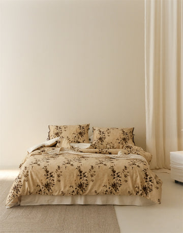 Stillgarden Ochre Branch Cotton Linen Bedding Set