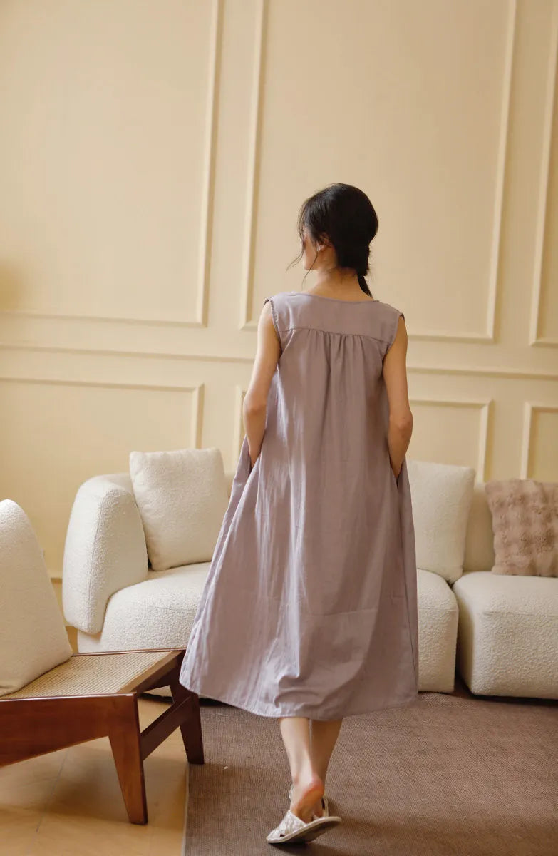 Lavender Purple Back View of Ruched Neck Nightgown - RoomDen