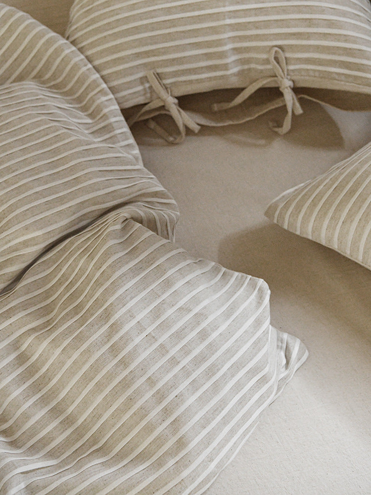 Ashfield Ivory Pinstripe Bedding Set – Close-up of pale ties and narrow stripes - Roomden