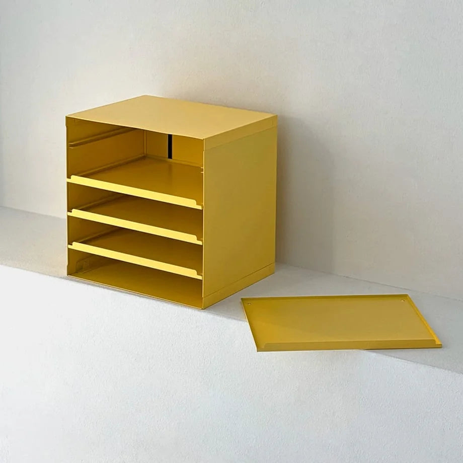 Sunny Yellow organizer with one tray removed and placed beside it to show modularity - RoomDen.