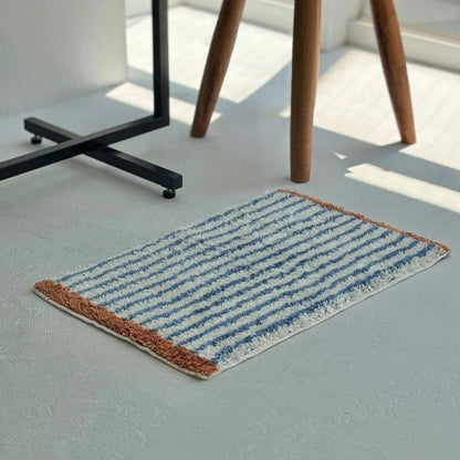 RoomDen Plush Tufted Wavy Striped Accent Rug in Brown and Blue - Main View