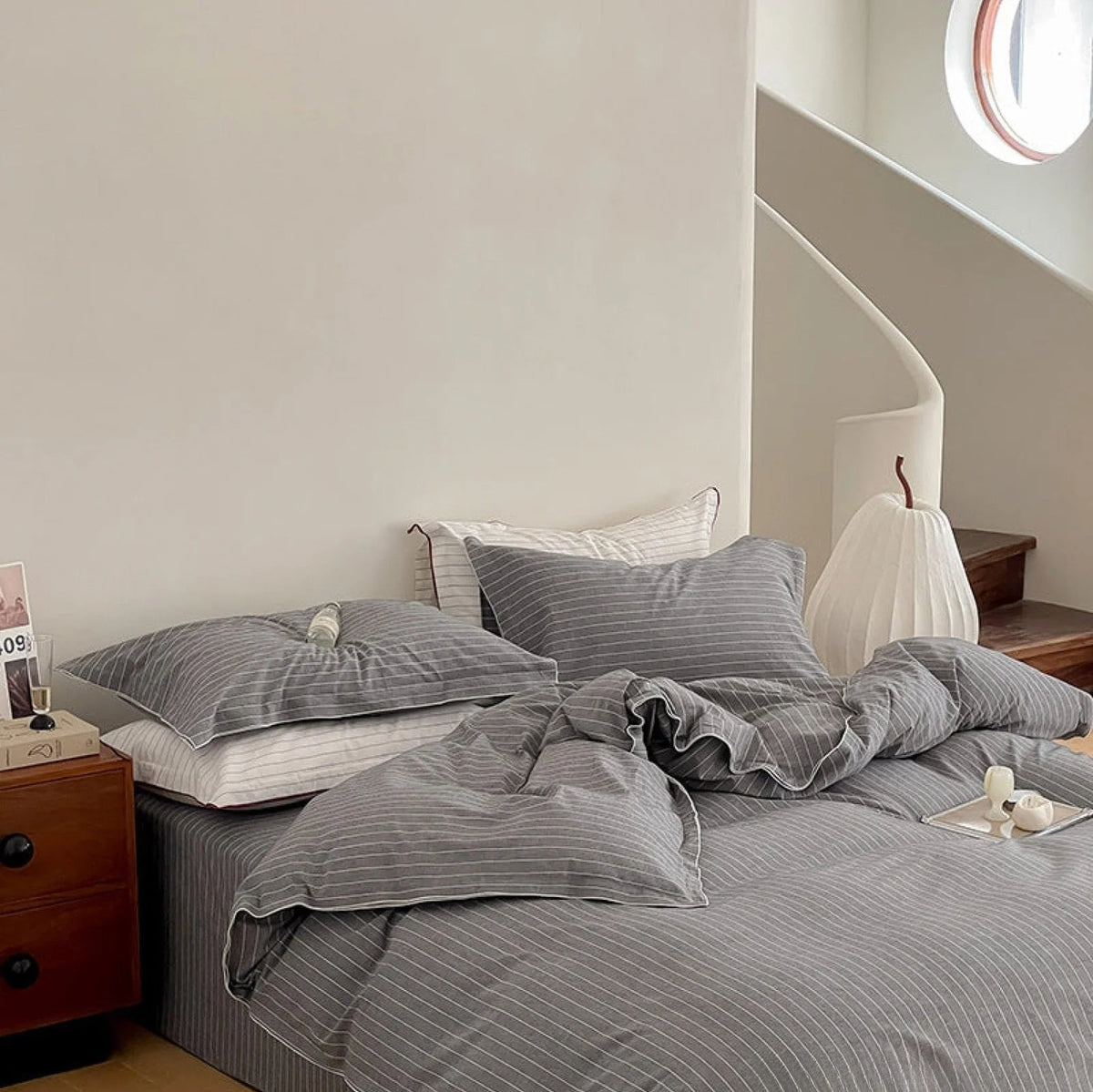 Ashcombe striped cotton bedding detail
