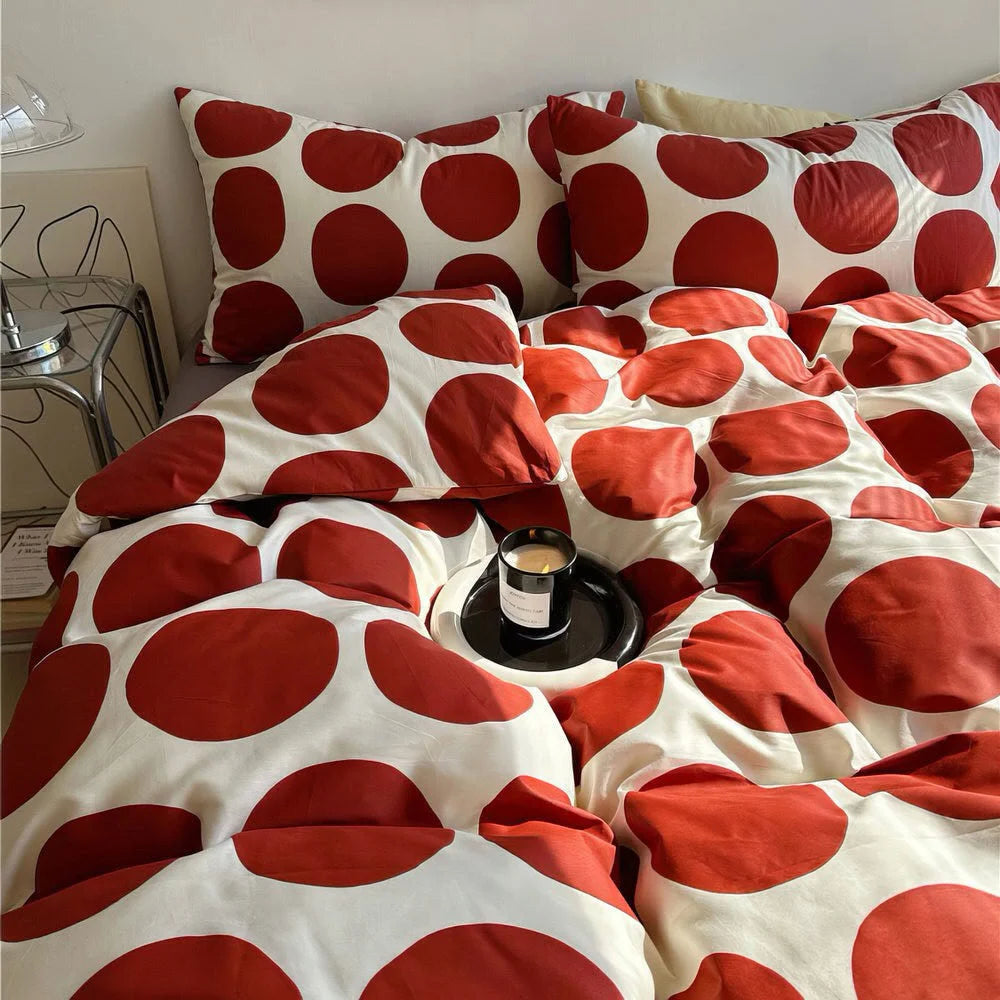 Close up of Red Polka Dot Pattern and Fabric Texture - RoomDen