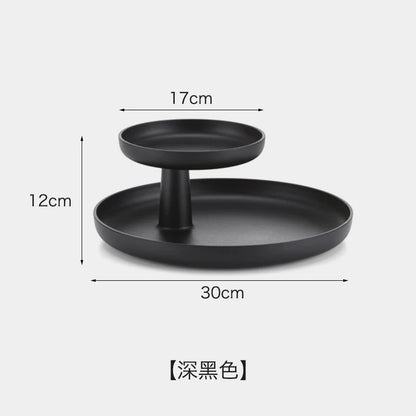 Matte Black two-tier organizer tray showing dimensions: 30cm base, 17cm top, 12cm height. - RoomDen