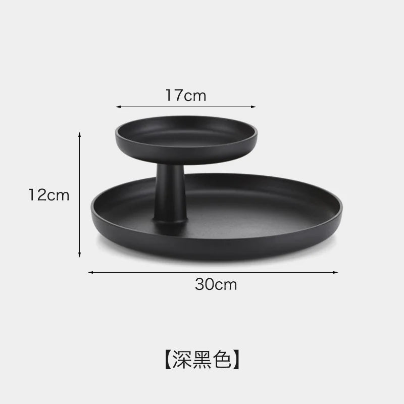 Matte Black two-tier organizer tray showing dimensions: 30cm base, 17cm top, 12cm height. - RoomDen
