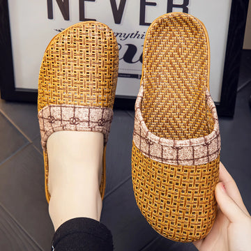 Cooling Plaid Natural Rattan House Slippers