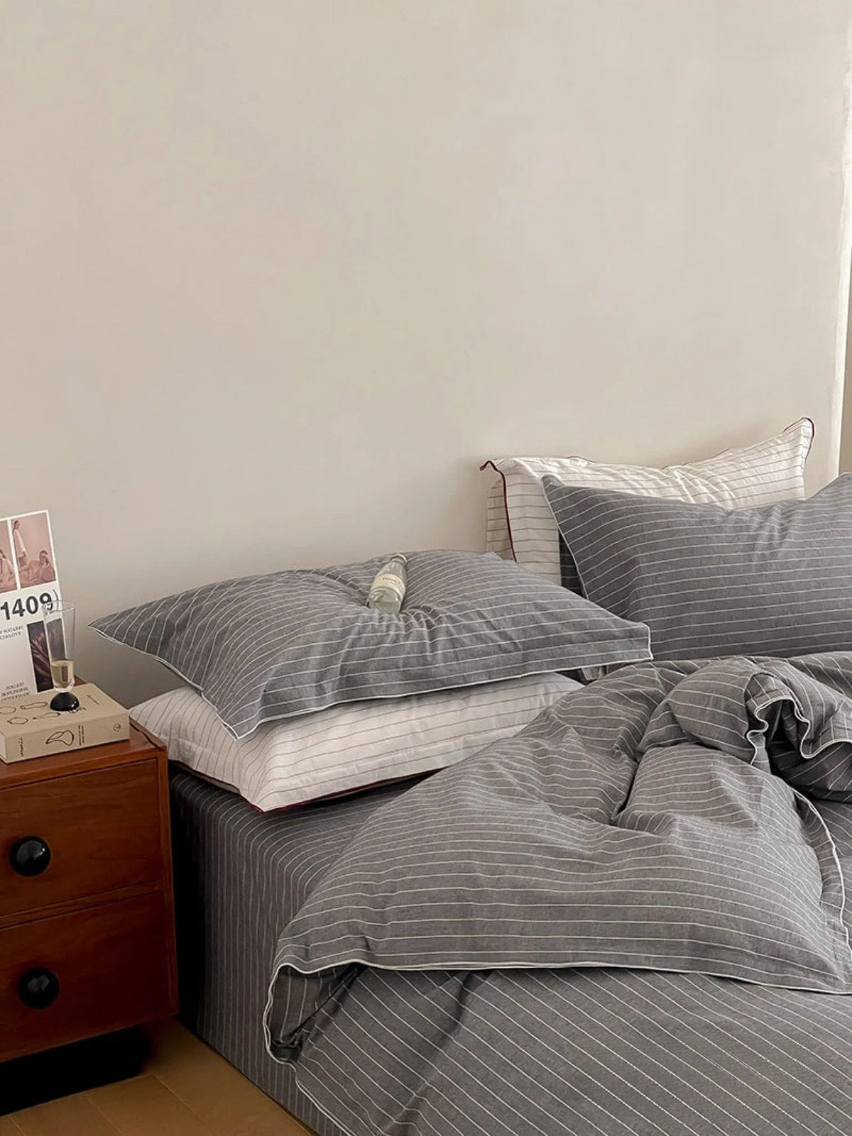 Slate Gray striped cotton bedding set