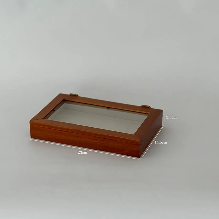 The wood jewelry box with dimensions shown: 23cm length, 14.5cm width, 3.5cm height. - RoomDen