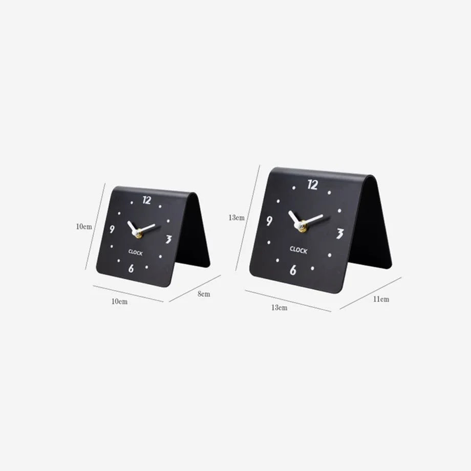 Size comparison diagram for the small and medium Sleek Minimalist Metal Table Clock. - RoomDen