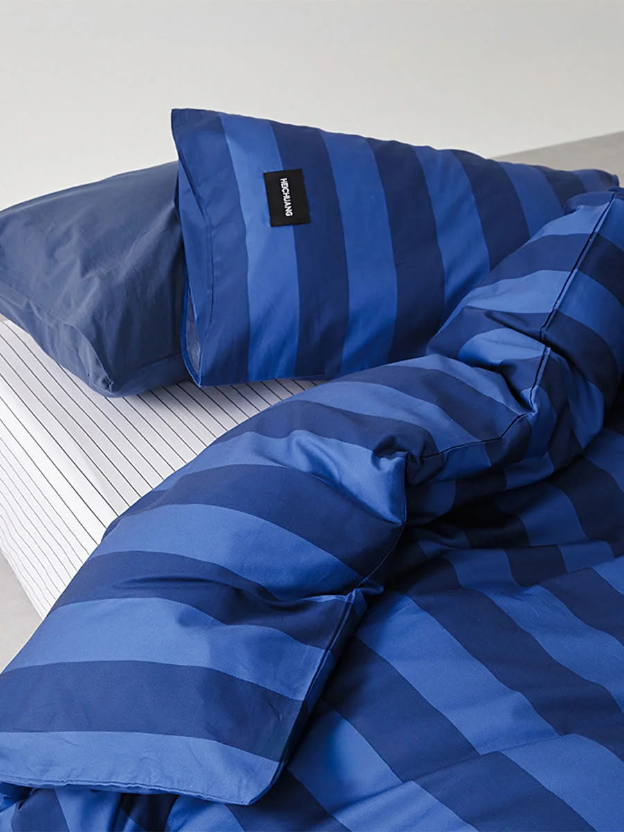 Detail of Navy & Blue Striped fabric texture and stitching - RoomDen