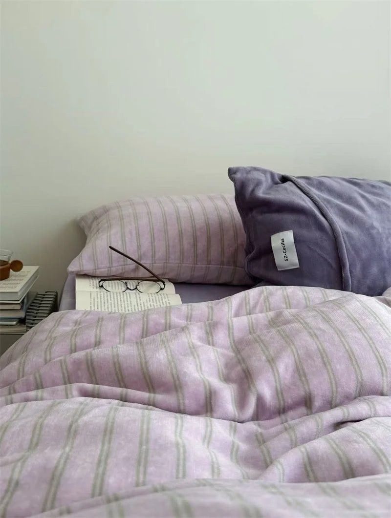 Close-up of Purple Flannel Texture with Stripes and Glasses