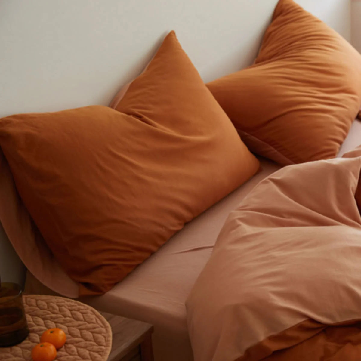 RoomDen Ultra-Soft Jersey Cotton Bedding Set in Terracotta & Peach - Main View