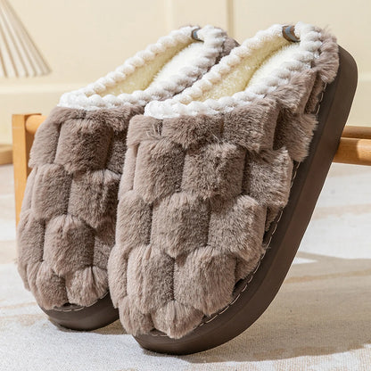 Mocha Brown Faux Fur Slides detail view of soft lining - RoomDen