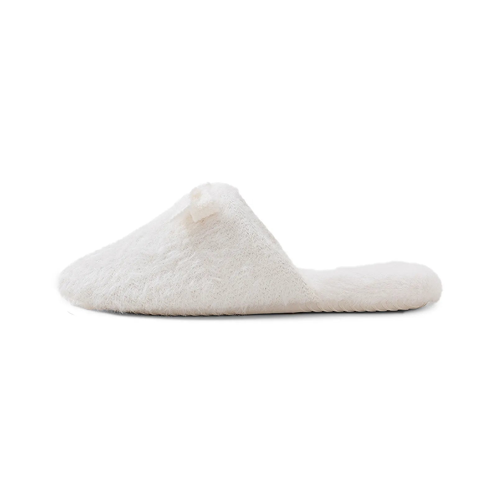 White Fuzzy Slipper Side Profile View - RoomDen