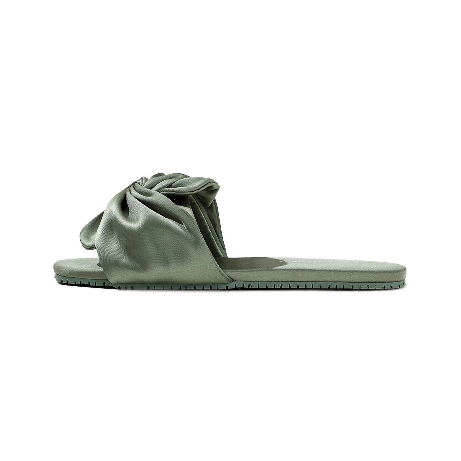 Side profile detail of Blush Pink Cotton Sateen Slide showing sole thickness - RoomDen