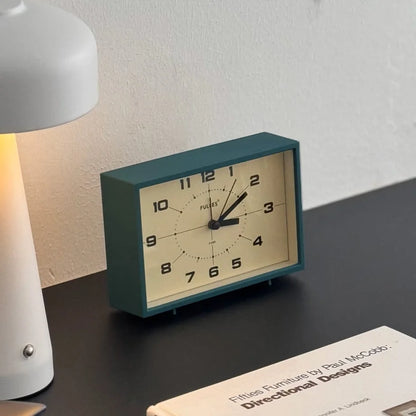 Angled close-up of the Forest Green Retro ABS Table Clock.