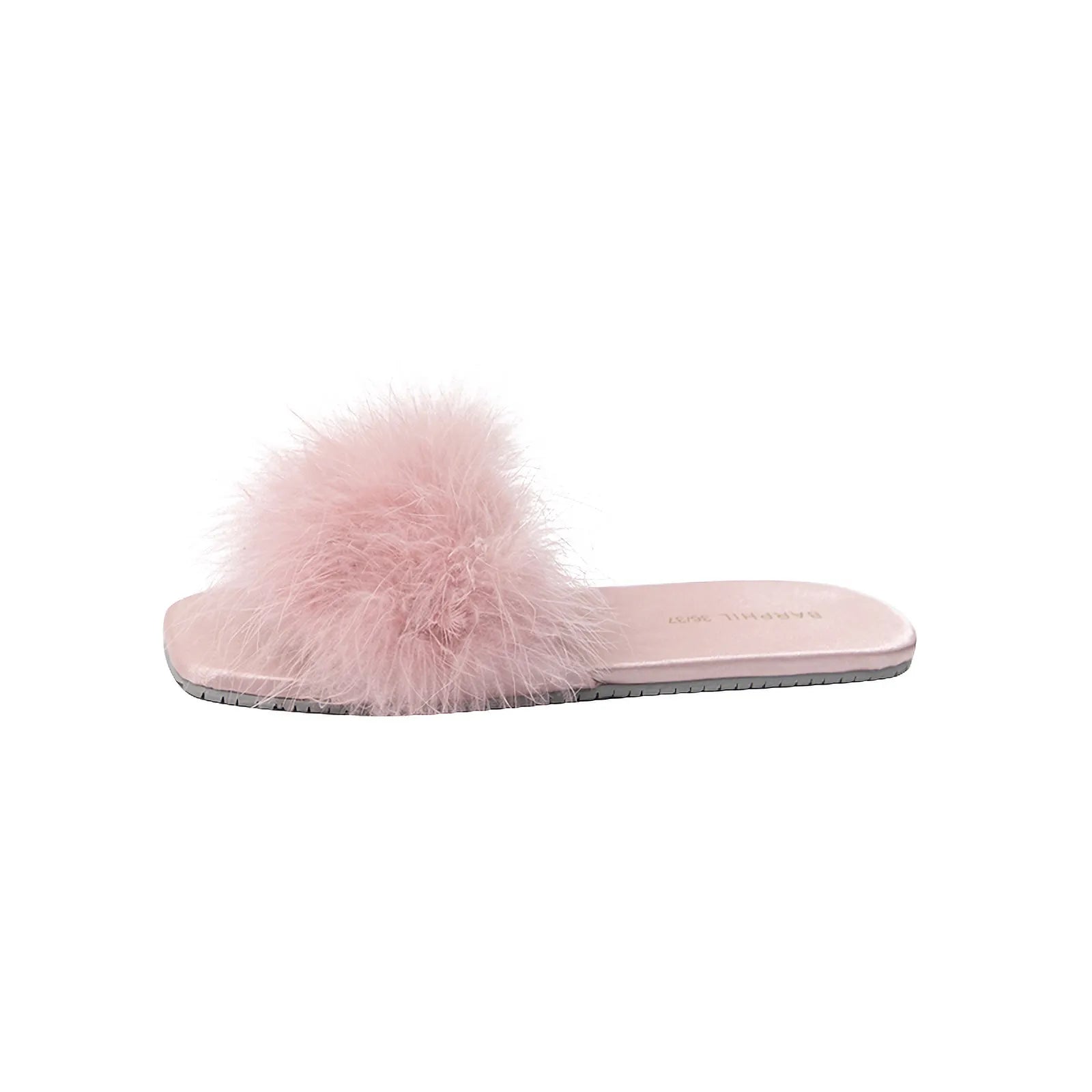 Side profile of textured faux fur slide slipper - RoomDen