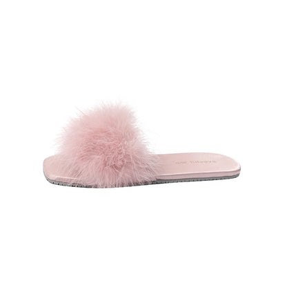 Side profile of textured faux fur slide slipper - RoomDen