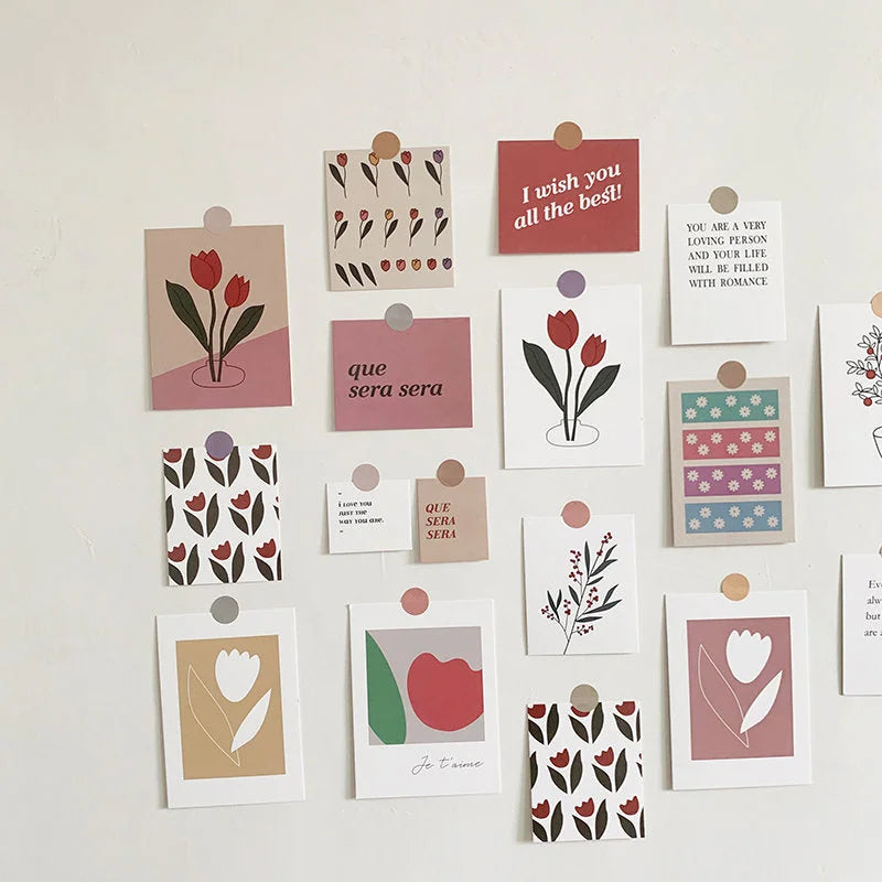 Eye-level view of the complete wall collage kit displayed on a wall, showcasing its gentle aesthetic. - RoomDen