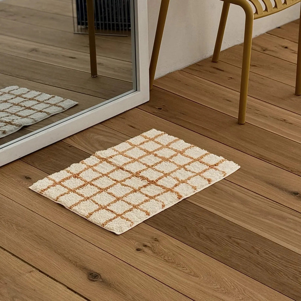 Tufted Shaggy Checkered Plush Accent Rugs - Beige Grid Pattern Main View - RoomDen
