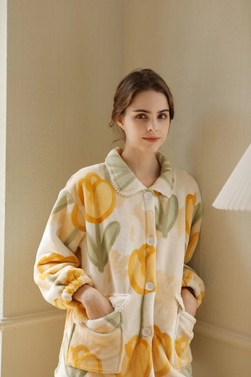 Front View of Warm Winter Sleepwear with Hands in Pockets - RoomDen
